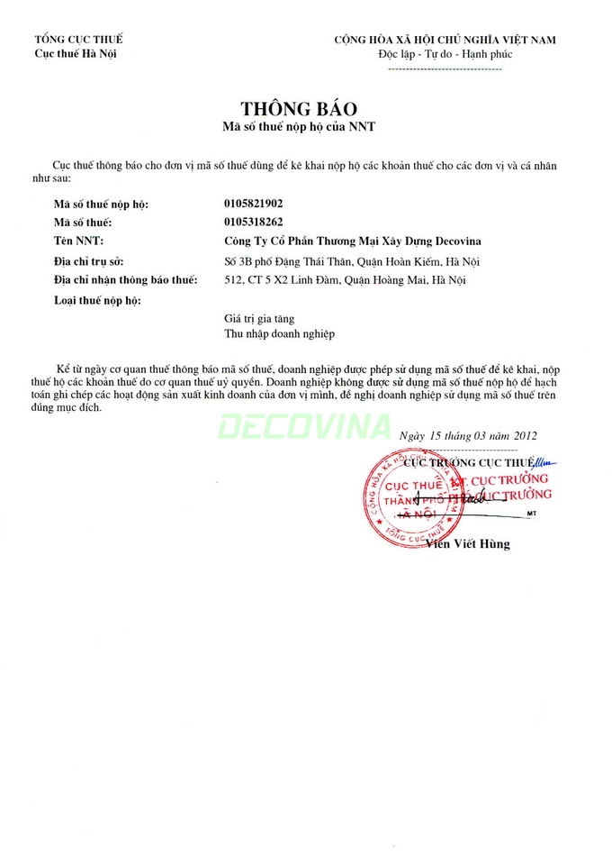 Thông báo MST nhà thầu nước ngoài Thông báo MST nhà thầu nước ngoài